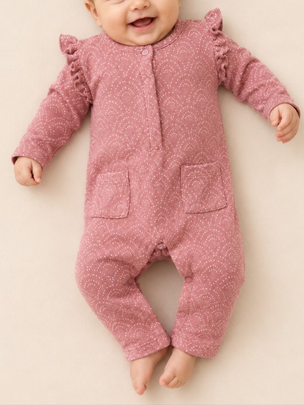 Jessica Simpson Baby Girl Pink Knit Ruffle Bodysuit Romper 3-6M Boho One-Piece